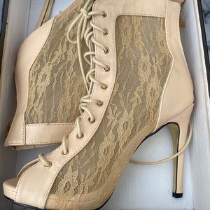 Nude Lace Ankle Heel
